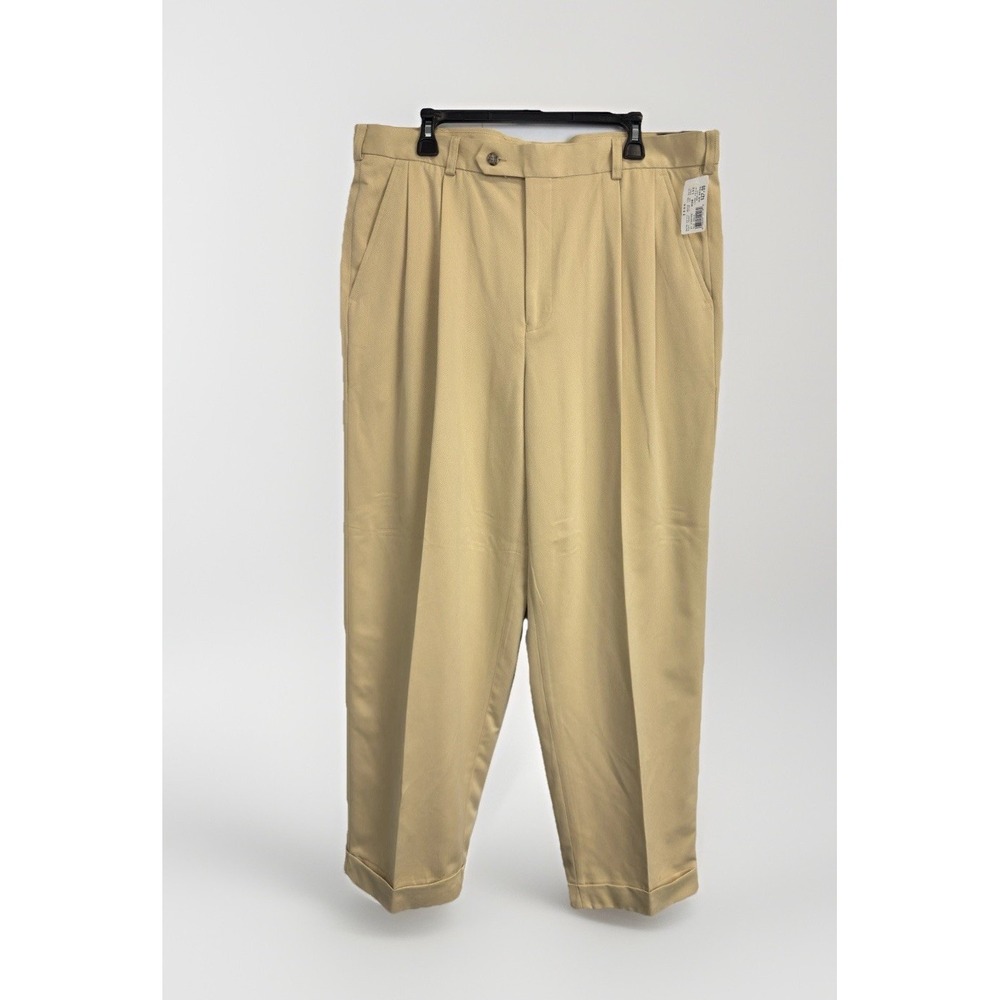 NEW Izod Performance Microfiber Khaki Pants Mens 38X32 Pleated Cuffed Old Gold
